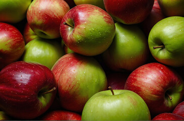 Fototapeta na wymiar Red and green apples Background of ripe apples