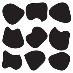 Abstract blotch shape. Random abstract liquid organic black irregular blotch shapes. Set of modern graphic elements. Liquid shape elements. Fluid dynamical black forms banner. Vector illustration. 