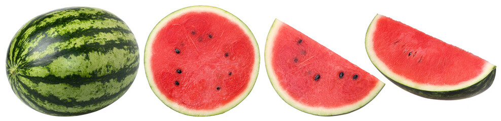 Watermelon, half and slice isolated, Fresh and Juicy Watermelon, transparent PNG, PNG format, cut out