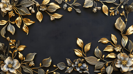 Art Deco wreaths style combine of gold black and silver color, with flowers and leaves ornaments like pine or fir branches.