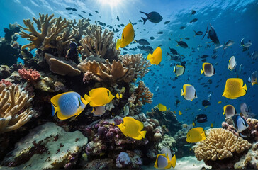 Fototapeta na wymiar Tropical sea underwater fishes on coral reef Aquarium