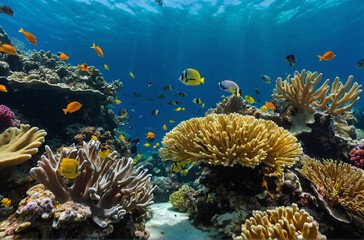 Obraz premium Tropical sea underwater fishes on coral reef Aquarium