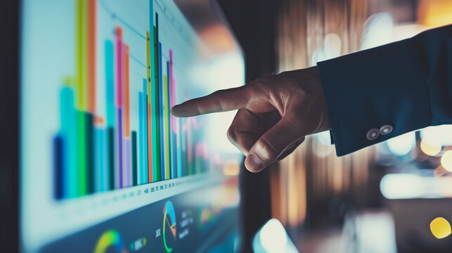 Business person showing on a digital screen market trends