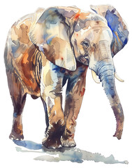 Watercolor Painting of Elephant, isolated on White Background. AI generated Illustration.