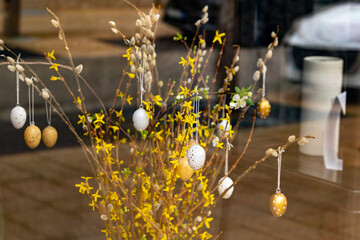 an easter bush decoration in a shop window
