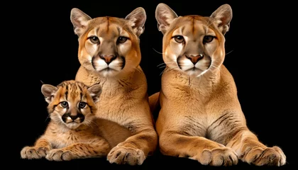 Foto op Canvas Male puma and cub portrait, text space on left, object on right for versatile design use © Ilja