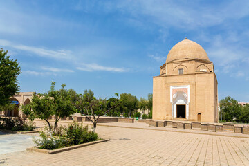 Fototapeta premium Samarkand, Uzbekistan. Rukhobod Mausoleum. Cloudy sky at background