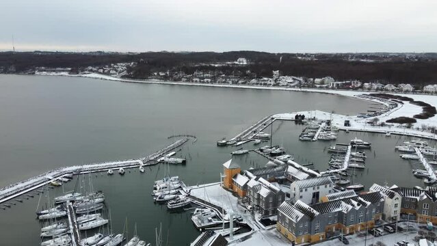  Aarhus and Aarhus harbour with snow in the winter