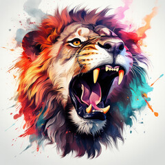 Watercolor Roaring Lion Illustration, Generative Ai