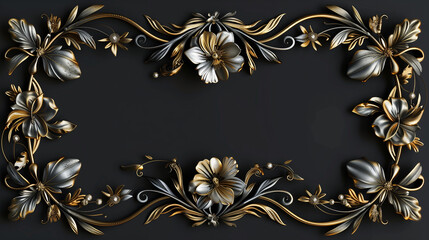 Art Deco wreaths style combine of gold black and silver color, with flowers and leaves ornaments like pine or fir branches.