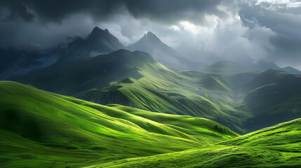 french alps with green grassy hills and mountains in the background