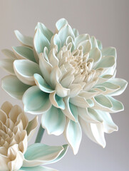 Porcelain Ceramic Dahlia Flowers Sculpture, in blue and white