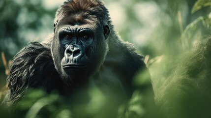 male gorilla on blurry background