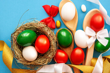 Easter holiday card, Easter eggs as the color of the Italian flag, Hungary flag red green white