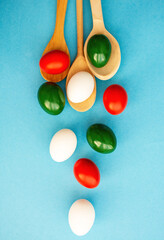 Easter holiday card, Easter eggs as the color of the Italian flag, Hungary flag red green white
