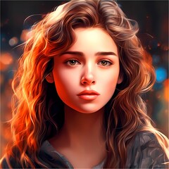 Fototapeta premium 3D illustration of a young, cute girl with gorgeous lush hair. 