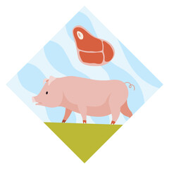 Agriculture industry. Vector illustration of national treasure pet animal. Illustration of domestic animals pig, goat cock