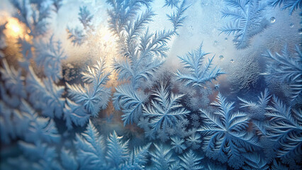 On a window glass İce crystals in the detail