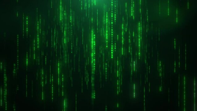 Abstract green digital binary code matrix rain wallpaper, symbolizing data, cybersecurity, and technology.