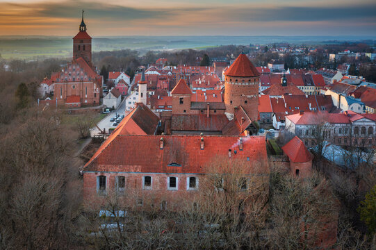 Teutonic castle in Reszel at sunset, Poland.