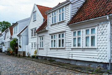 Fototapeta na wymiar Gamle Stavanger, White Wooden Buildings in Old Stavanger, Stavanger, Norway, Europe