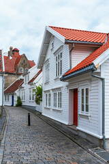 Gamle Stavanger, White Wooden Buildings in Old Stavanger, Stavanger, Norway, Europe - 761346339