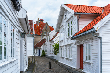 Gamle Stavanger, White Wooden Buildings in Old Stavanger, Stavanger, Norway, Europe - 761346353