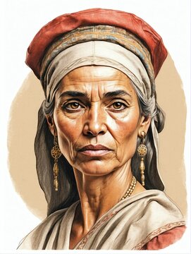 A typical citizen woman of spanish empire hand drawn sketch portrait on plain white background from Generative AI