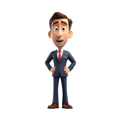 Obraz premium 3D confused businessman cartoon on transparent background.
