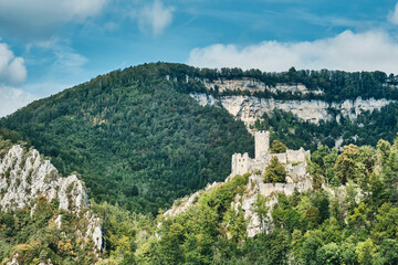 Fototapeta na wymiar old castle on a mountain ridge