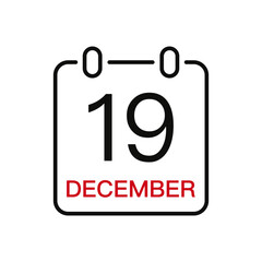 December 19 date on the calendar, vector line stroke icon for user interface. Calendar with date, vector illustration.