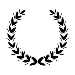 Vintage laurel wreath. Black silhouette circular sign depicting award achievement heraldry, nobility, emblem. Laurel wreath award, winning, prize or victory