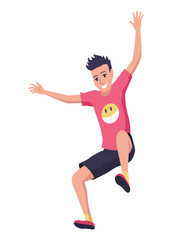 Kids jumping icon. Child activities design element. Indoor or outdoor fun, fitness jumping. Acrobatic and gymnastic exercises. Vector illustration