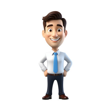 3D happy smiling businessman cartoon on transparent background