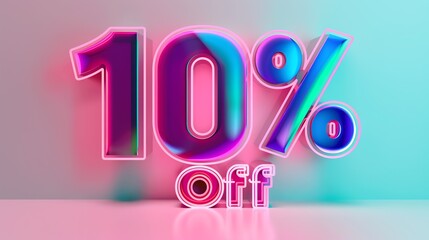 A neon sign with a  illustrating 10% OFF 