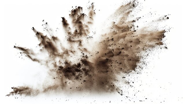 Dry soil explosion isolated on white background