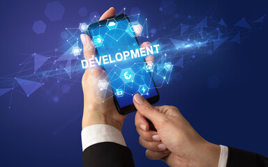 Hand using smartphone with technology concept