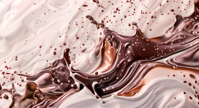 3D render of milk and chocolate swirling together in a whimsical dance, cartoon style