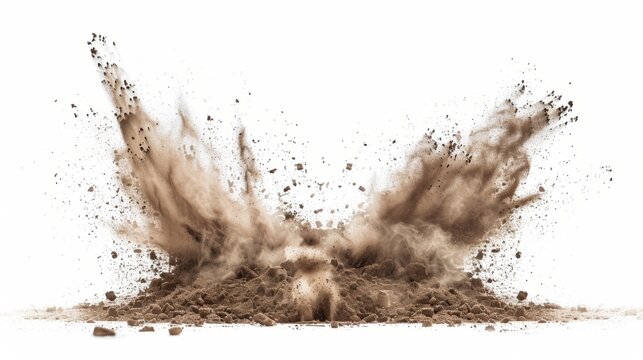 Dry soil explosion isolated on white background