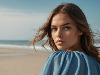 Fototapeta premium beautiful woman model on the beach closeup