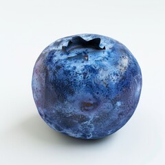 Close-up of a ripe, juicy blueberry with detailed texture and color, isolated on a white background.