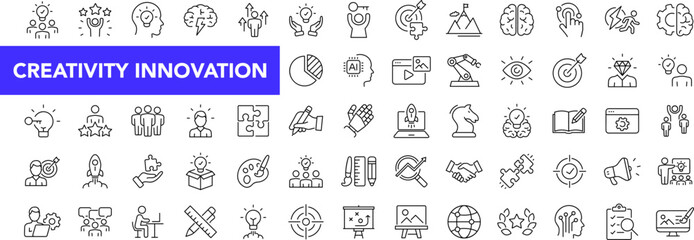 Creativity innovation icon set with editable stroke. Creative business solutions thin line icon collection. Vector illustration