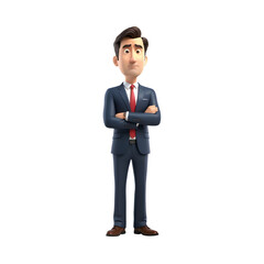Obraz premium 3D confused businessman cartoon on transparent background.