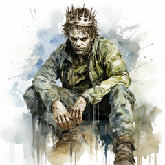 Watercolor zombie king sitting, clipart Illustration, Generative Ai