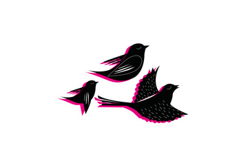 Vector silhouette of flying birds on a white background, set of flying birds signs