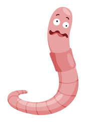 Fototapeta premium Funny worm. Pink crawler amazemented. Earth worm cartoon character, wildlife nature. Insect for kids illustration