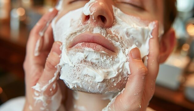 Barber s precise lathering technique  creamy texture and rich bubbles in vintage barber shop