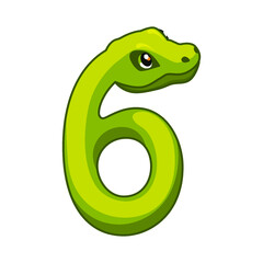 Snake font. Digit 6. Cartoon Six number