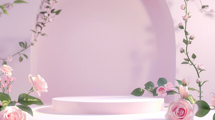 Podium background flower rose product pink 3d spring table beauty stand display nature white. Garden rose floral summer background podium cosmetic valentine easter field scene gift purple day romantic