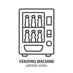 Vending machine line icon. Automatic dispenser with drink. Editable stroke. Vector illustration. - 761355560